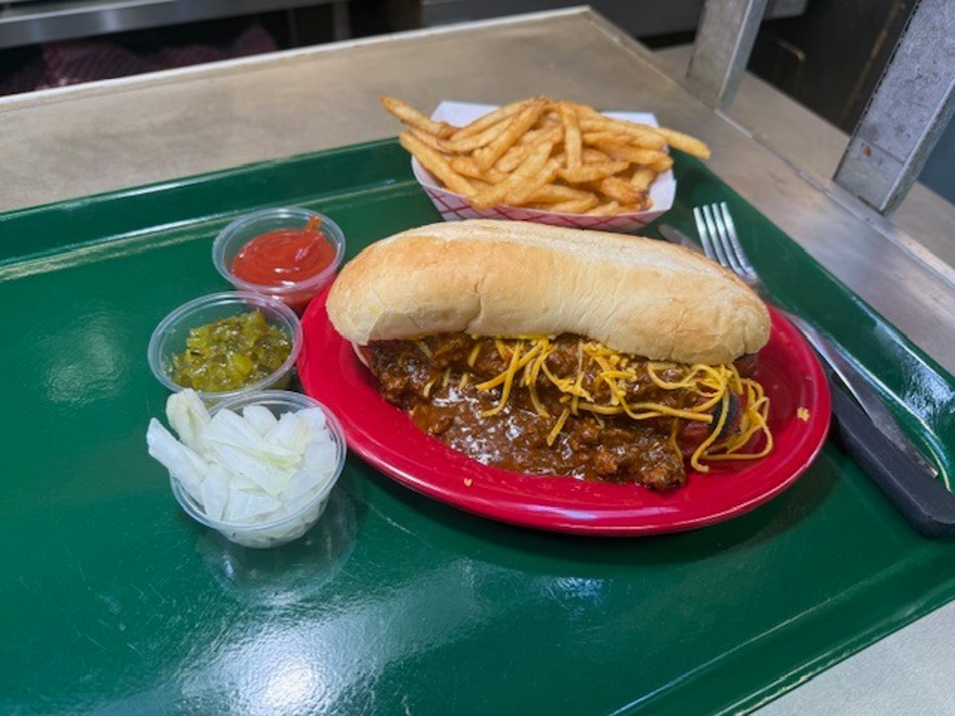 Huge all Beef Chili Cheese Dog hot off the Grill!